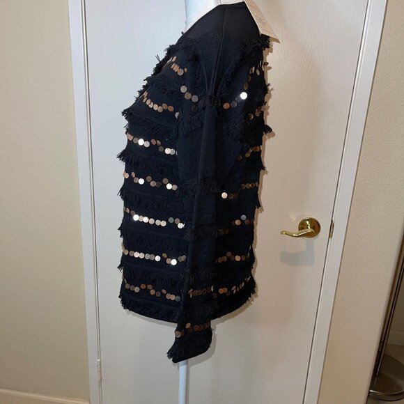Edinburgh Knitwear Womens Jacket Black Size Medium Fringe Sequin Pure Wool NWT - Picture 13 of 13